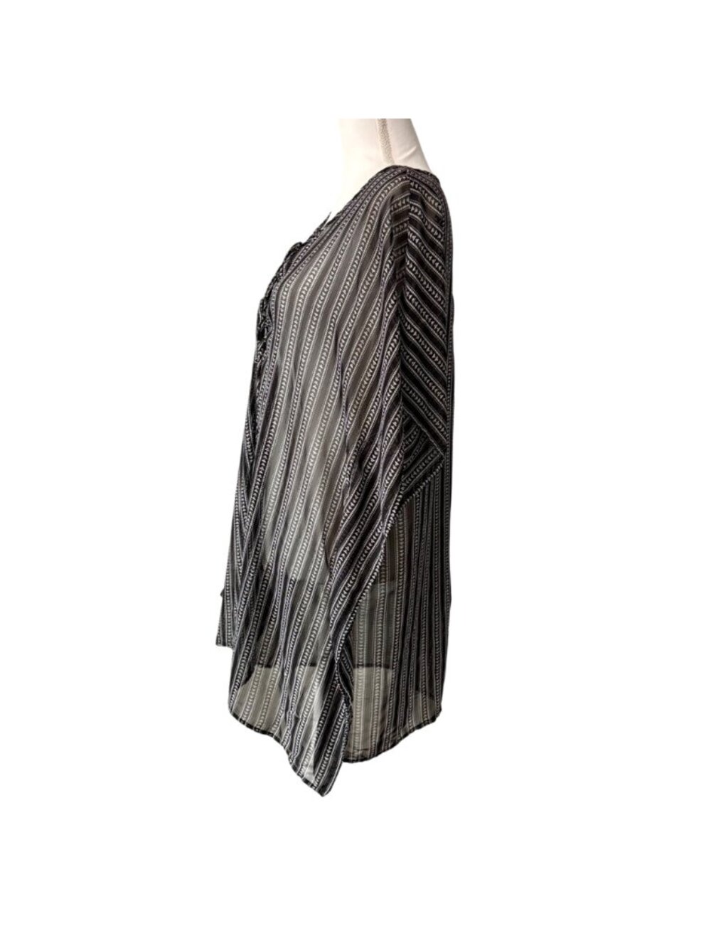 Black & White Boho Sheer Striped Beach Swim Tunic Cover Up Time & Tru L(12-14) - Picture 2 of 10